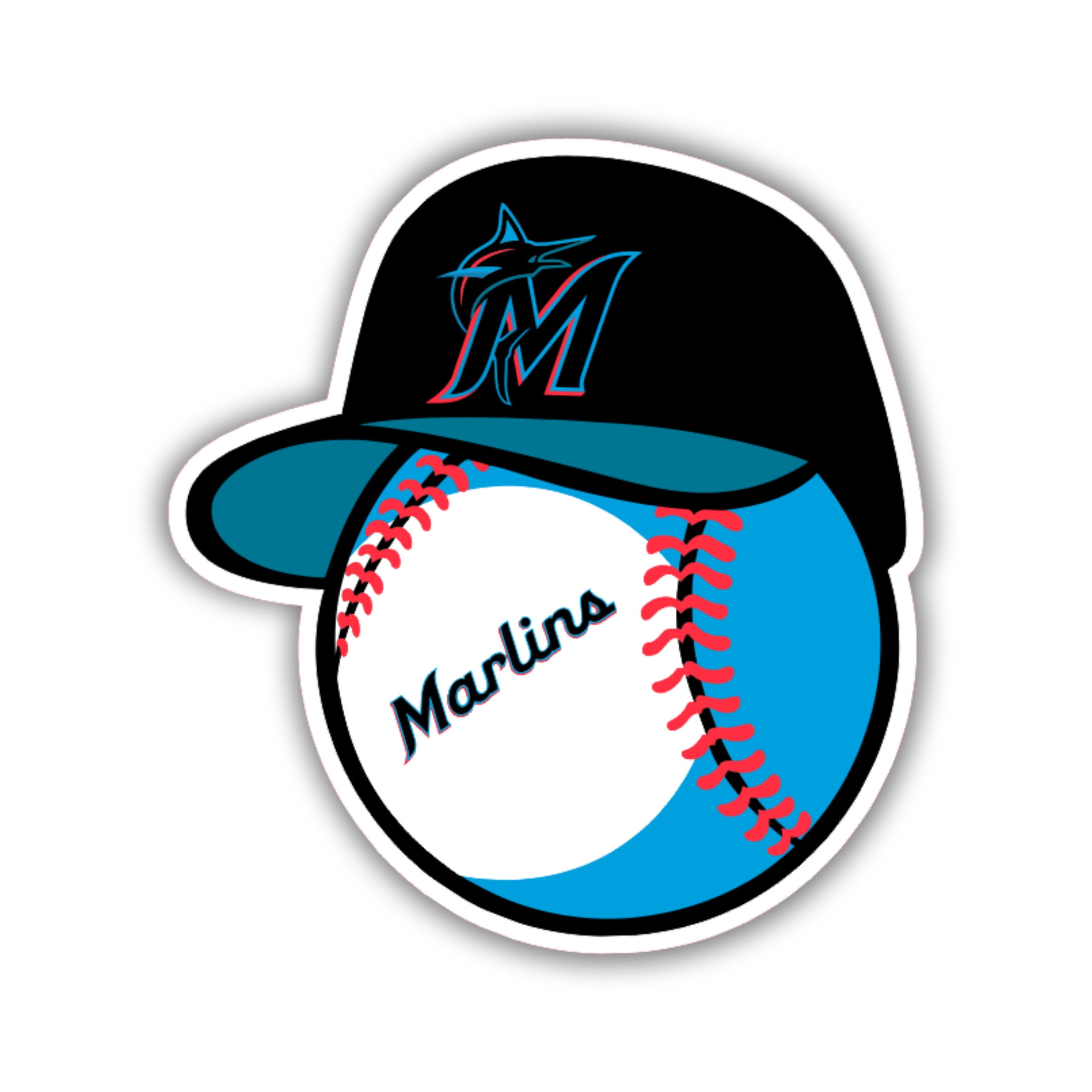 Miami Marlins - Baseball with Hat - Temporary Tattoo