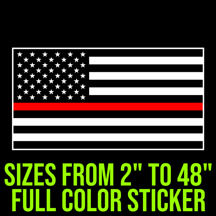 Red Line American Flag Full Color Vinyl Decal - custom size