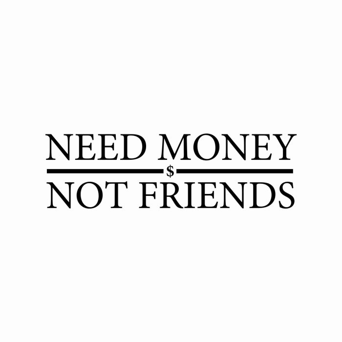 Need Money Not Friends - Vinyl Decal- Custom Size