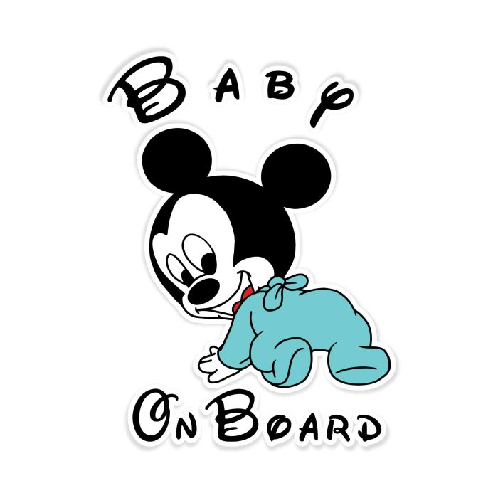 Mickey Baby on Board Full Color Vinyl Sticker - Custom Size