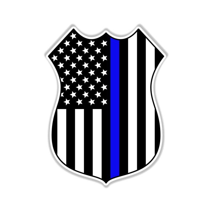 Blue Line American Flag Shield Full Color Vinyl Decal - custom size