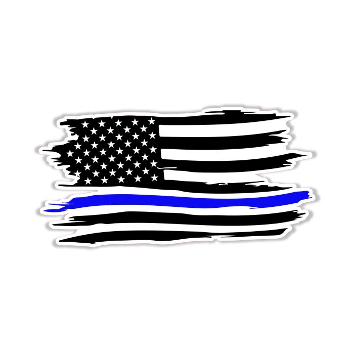 Distressed Blue Line American Flag - Full Color Vinyl Decal - custom size