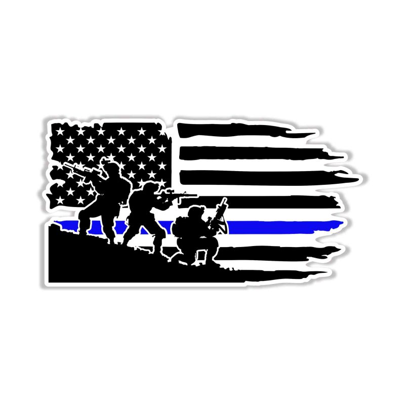 Blue Line American Flag Full Color Vinyl Decal - custom size