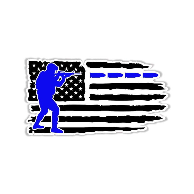 Blue Line American Flag Full Color Vinyl Decal - custom size