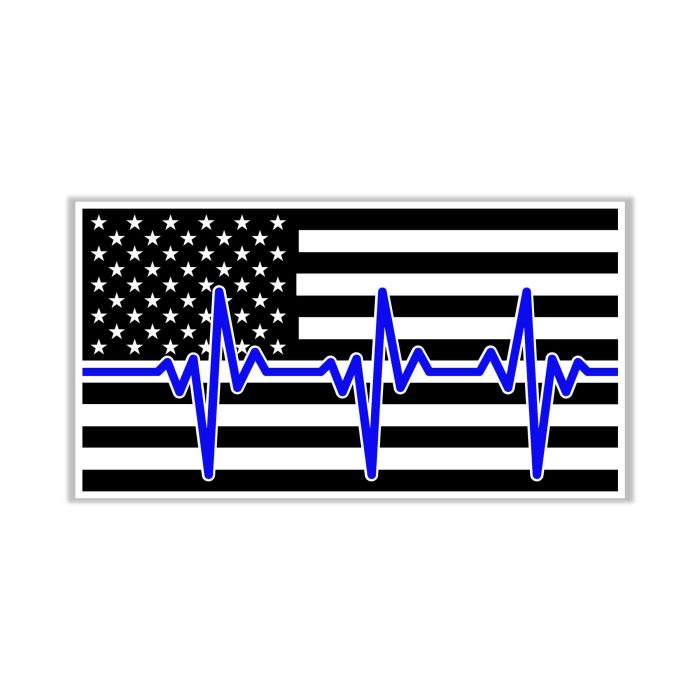 Blue Line Heartbeat American Flag - Full Color Vinyl Decal - custom size