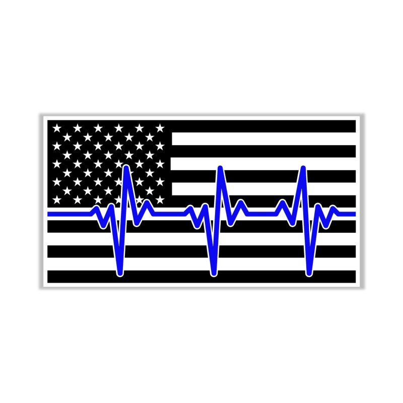 Blue Line Heartbeat American Flag - Full Color Vinyl Decal - custom size