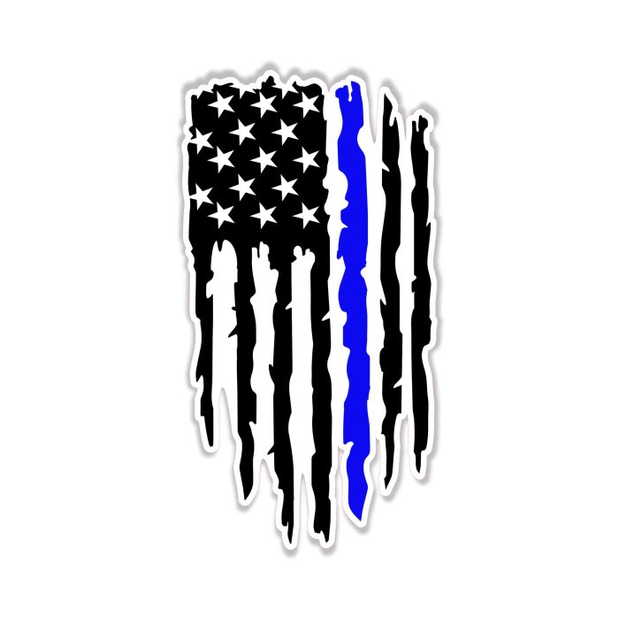 Distressed Blue Line American Flag - Full Color Vinyl Decal - custom size