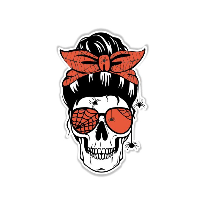 Halloween Skull Messy Bun - Full Color Vinyl Decal - Custom Size