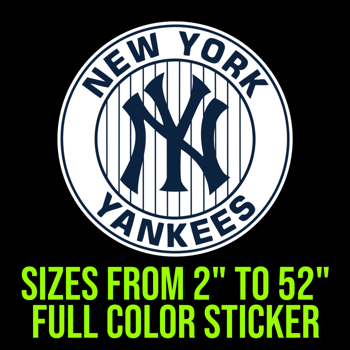 New York Yankees - White Circle With Stripes And Blue Words - Full Color Vinyl Sticker - Custom Size