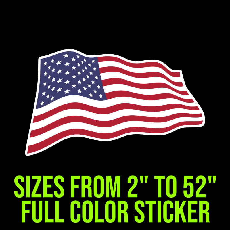 American Flag Waving Full Color Vinyl Decal - Custom Size