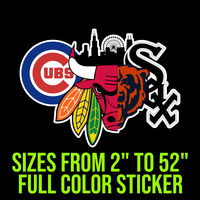 Chicago Sports Teams Mashup Full Color Vinyl Sticker - Custom Size