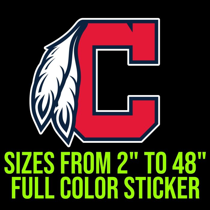 Cleveland Indians - C With Feathers - Full Color Vinyl Sticker - Custom Size