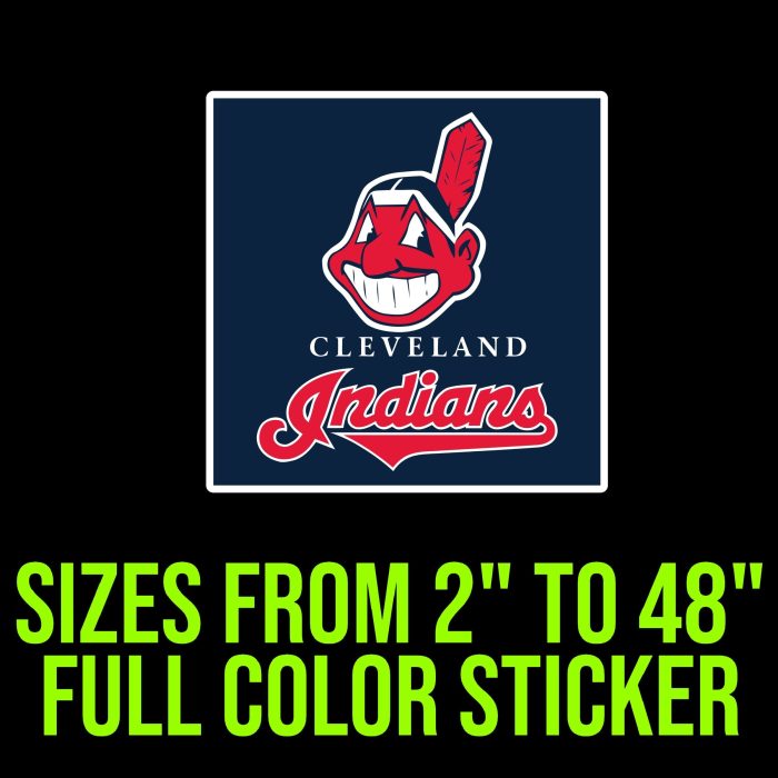 Cleveland Indians - Blue Box With Chief Wahoo - Full Color Vinyl Sticker - Custom Size