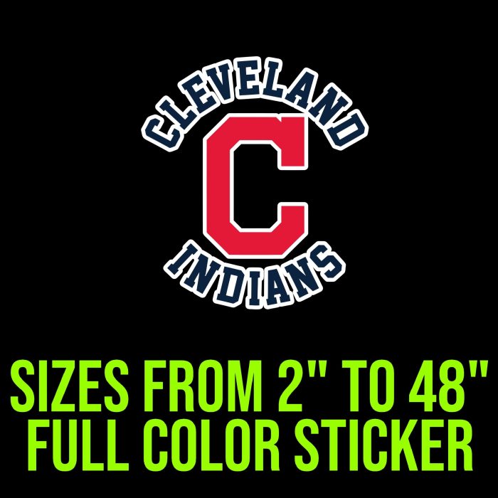 Cleveland Indians - Red C With Name - Full Color Vinyl Sticker - Custom Size