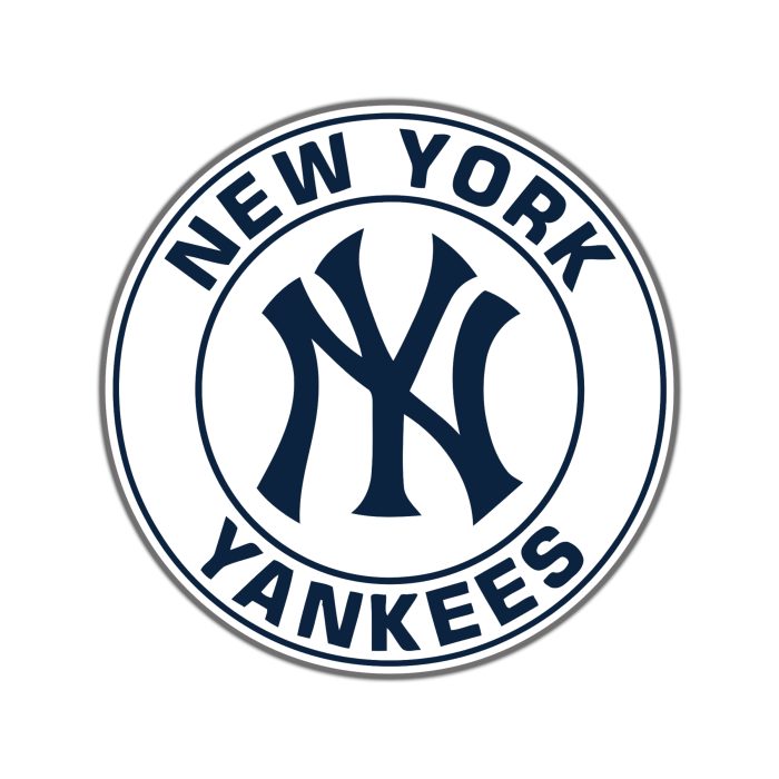 New York Yankees - White Circle Dark Blue Words - Full Color Vinyl Sticker - Custom Size