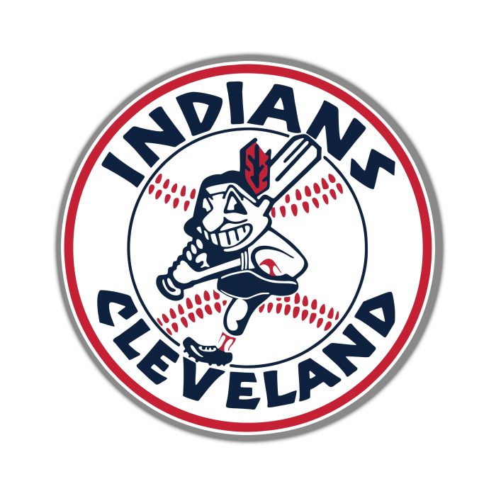 Cleveland Indians - White Circle With Chief Wahoo - Full Color Vinyl Sticker - Custom Size