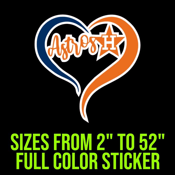 Houston Astros - Heart - Full Color Vinyl Sticker - Custom Size