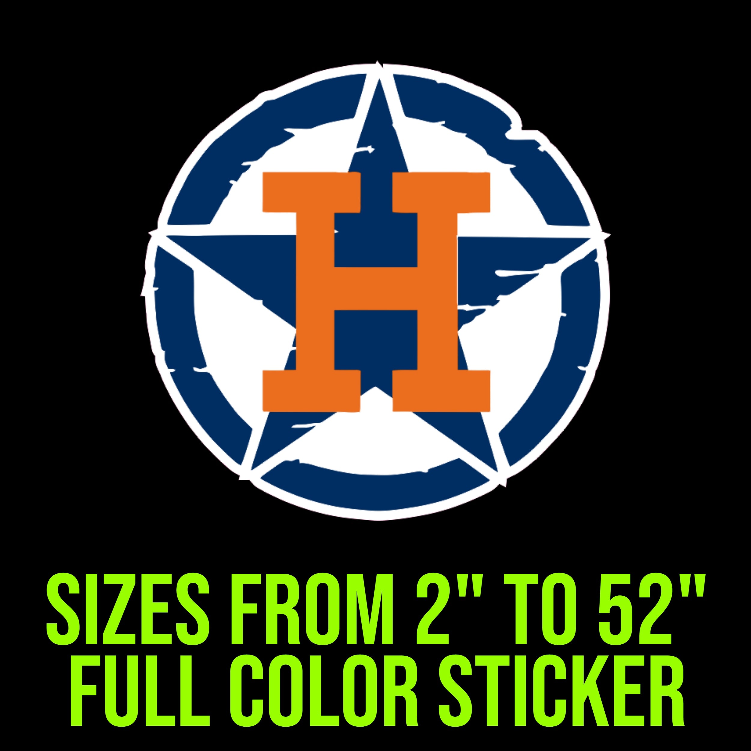 Houston Astros - Blue Circle And Star With Orange H - Full Color Vinyl Sticker - Custom Size