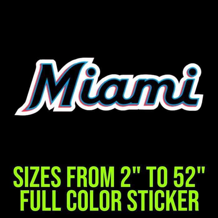 Miami Marlins - Black Miami - Full Color Vinyl Sticker - Custom Size