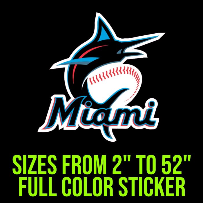 Miami Marlins - Miami With Baseball - Full Color Vinyl Sticker - Custom Size