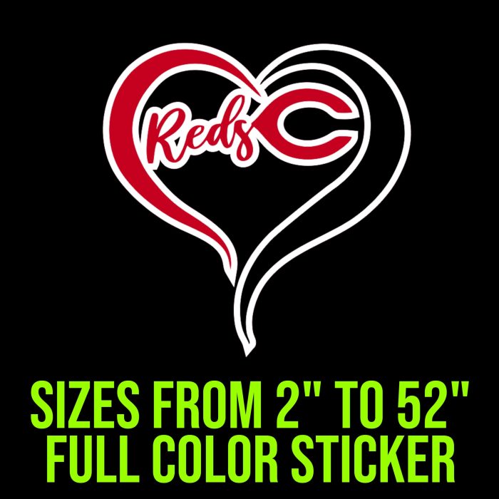 Cincinnati Reds - Heart - Full Color Vinyl Sticker - Custom Size