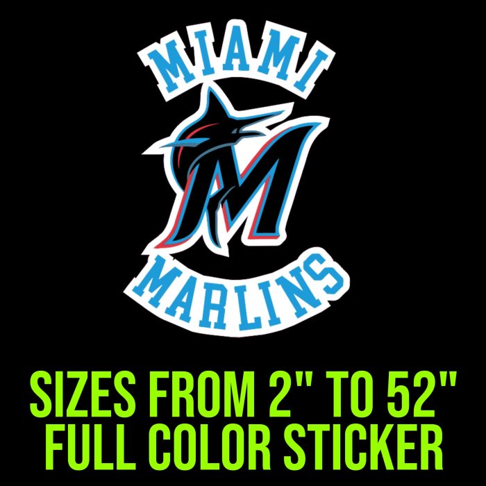Miami Marlins - Name With M - Full Color Vinyl Sticker - Custom Size