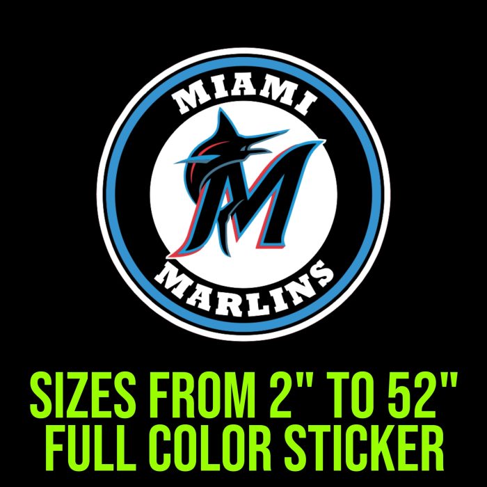 Miami Marlins - Circle Black M - Full Color Vinyl Sticker - Custom Size
