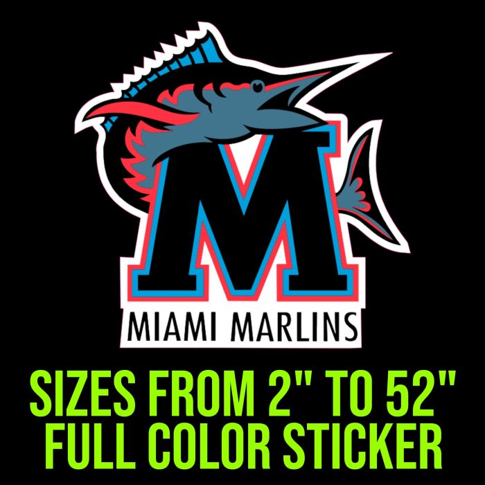 Miami Marlins - Black M With Name - Full Color Vinyl Sticker - Custom Size