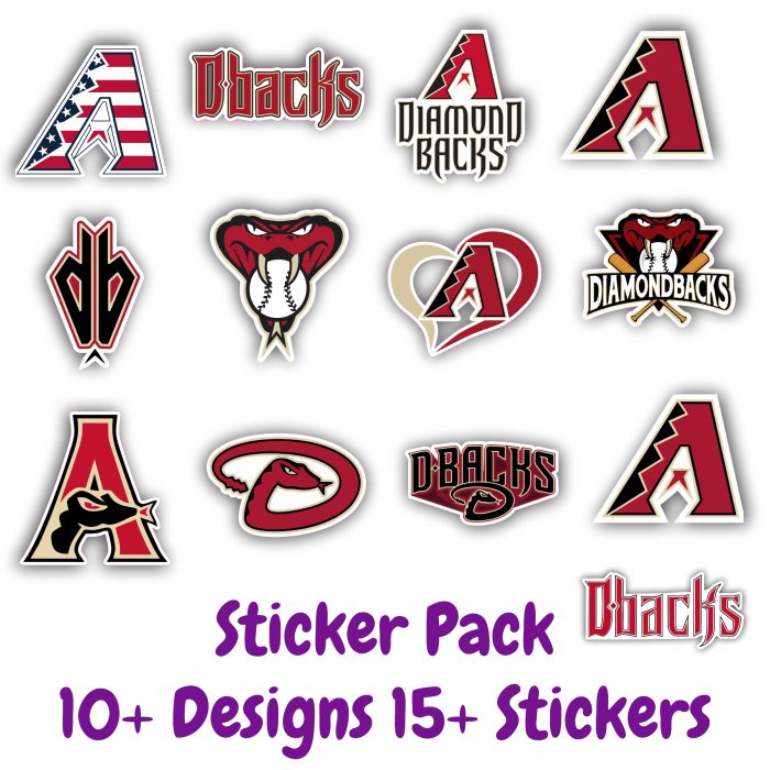 Arizona Diamondbacks Sticker Pack; Hydroflask decal ; Laptop Decal ; Yeti Decal;  Cell phone Decal;  Vinyl Car Decal- Custom Size