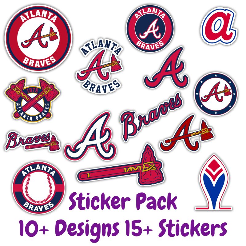 Atlanta Braves Sticker Pack; Hydroflask decal ; Laptop Decal ; Yeti Decal; Cell phone Decal; Vinyl Car Decal- Custom Size