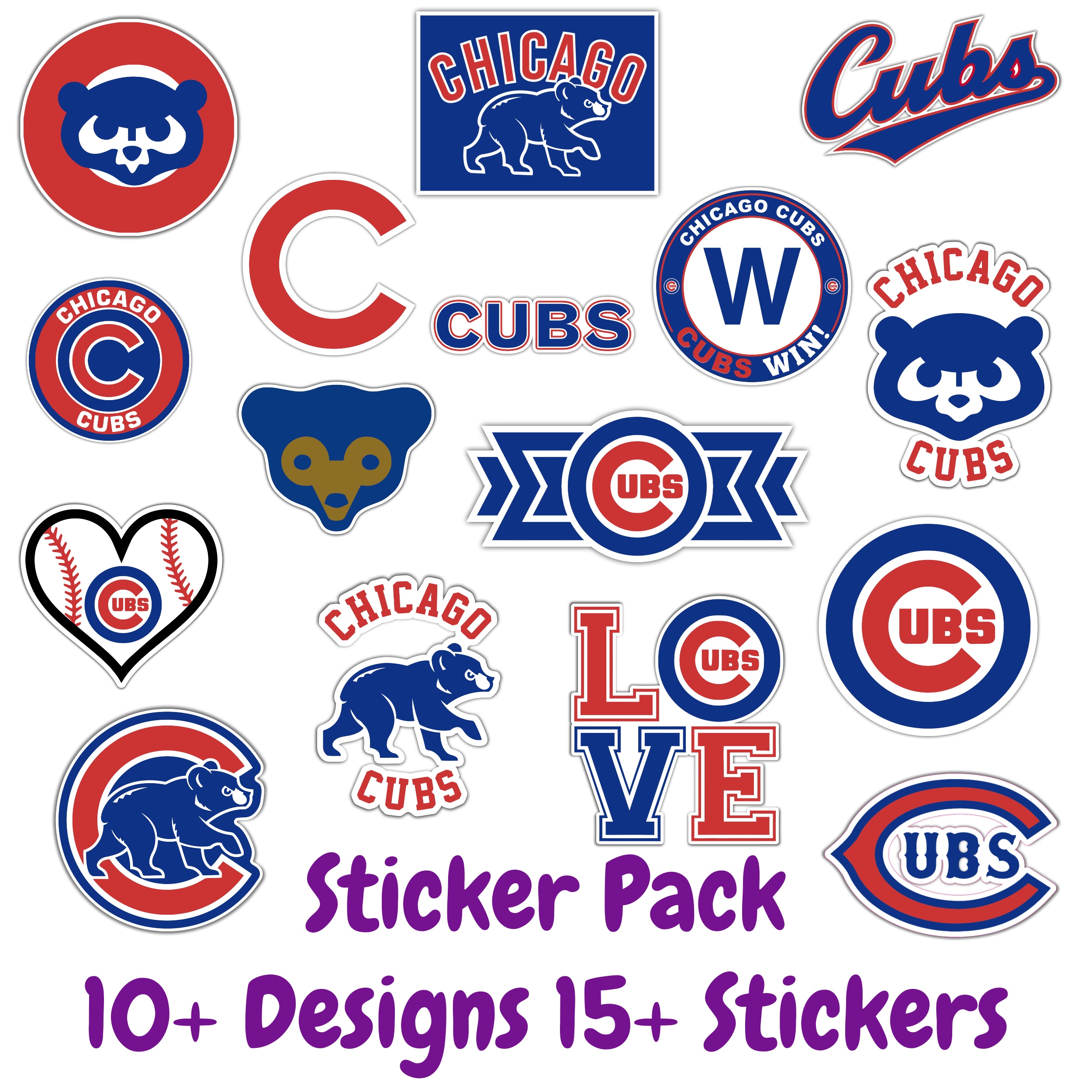 Chicago Cubs Sticker Pack   Laptop Decal  Yeti Decal  Cell phone Decal  Vinyl Car Decal