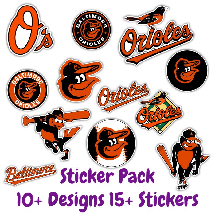 Baltimore Orioles Sticker Pack; Hydroflask decal ; Laptop Decal ; Yeti Decal;  Cell phone Decal;  Vinyl Car Decal- Custom Size