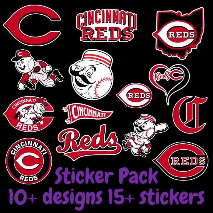 Cincinnati Reds Sticker Pack; Hydroflask decal ; Laptop Decal ; Yeti Decal;  Cell phone Decal;  Vinyl Car Decal- Custom Size