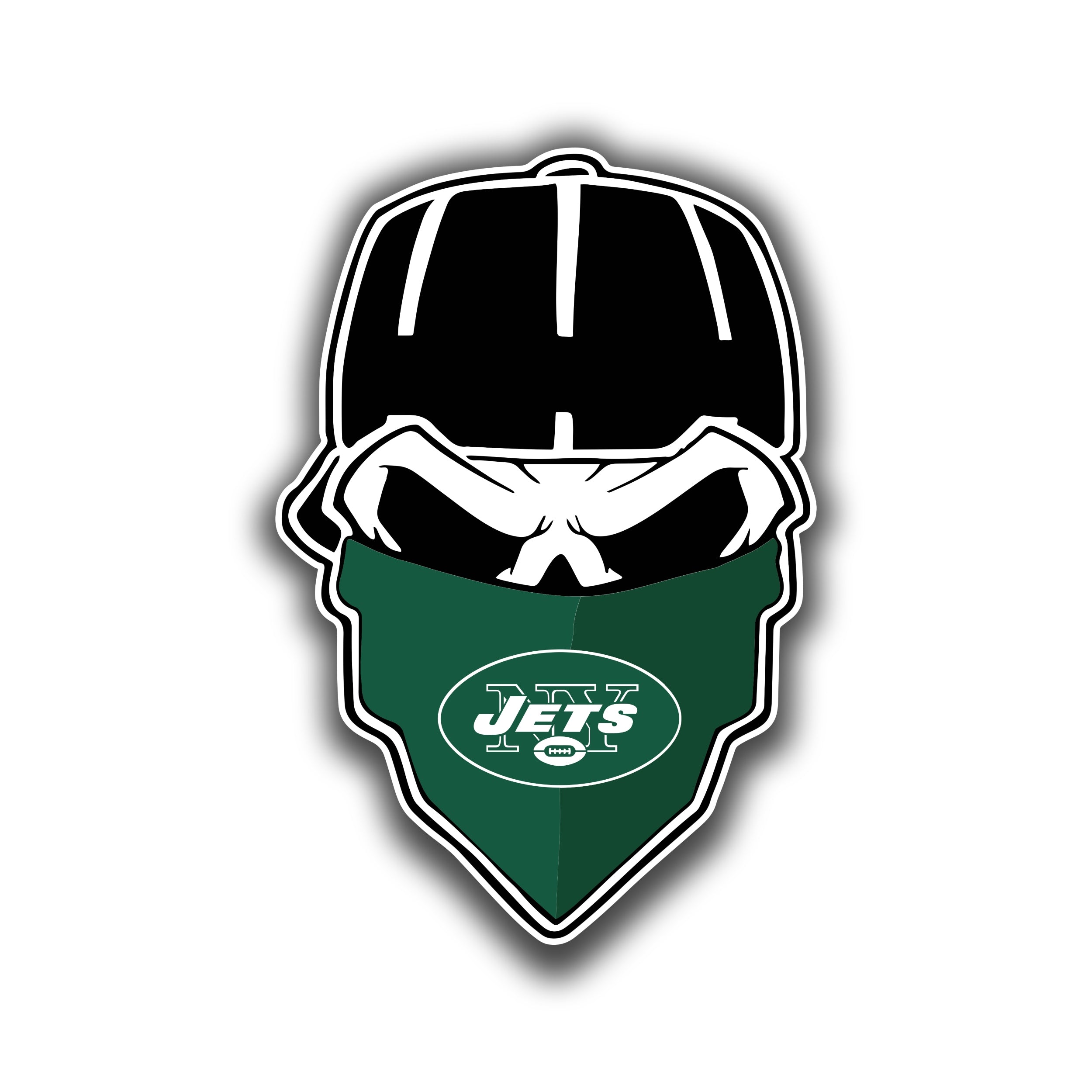 New York Jets - Skull With Bandana - Full Color Vinyl Sticker - Custom Size