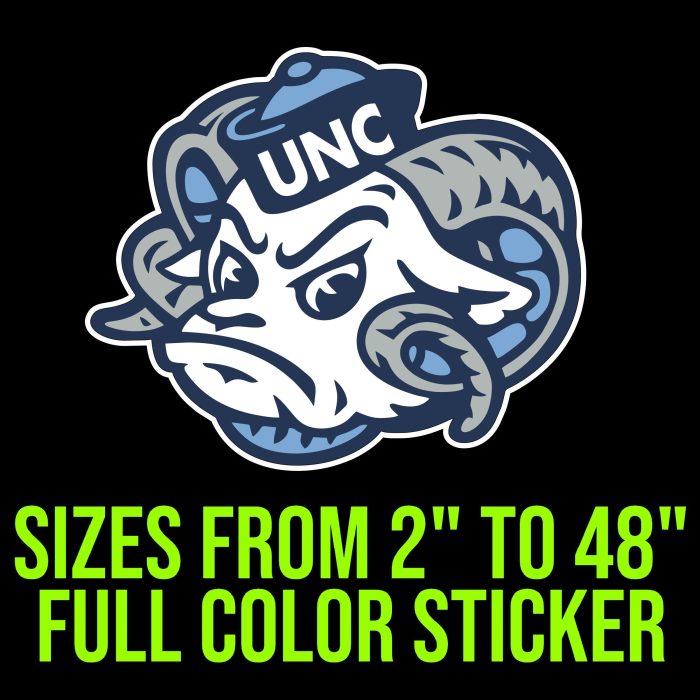 North Carolina Tar Heels Full Color Vinyl Decal - Custom Size
