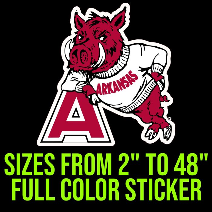 Arkansas Razorbacks Full Color Vinyl Decal - Custom Size