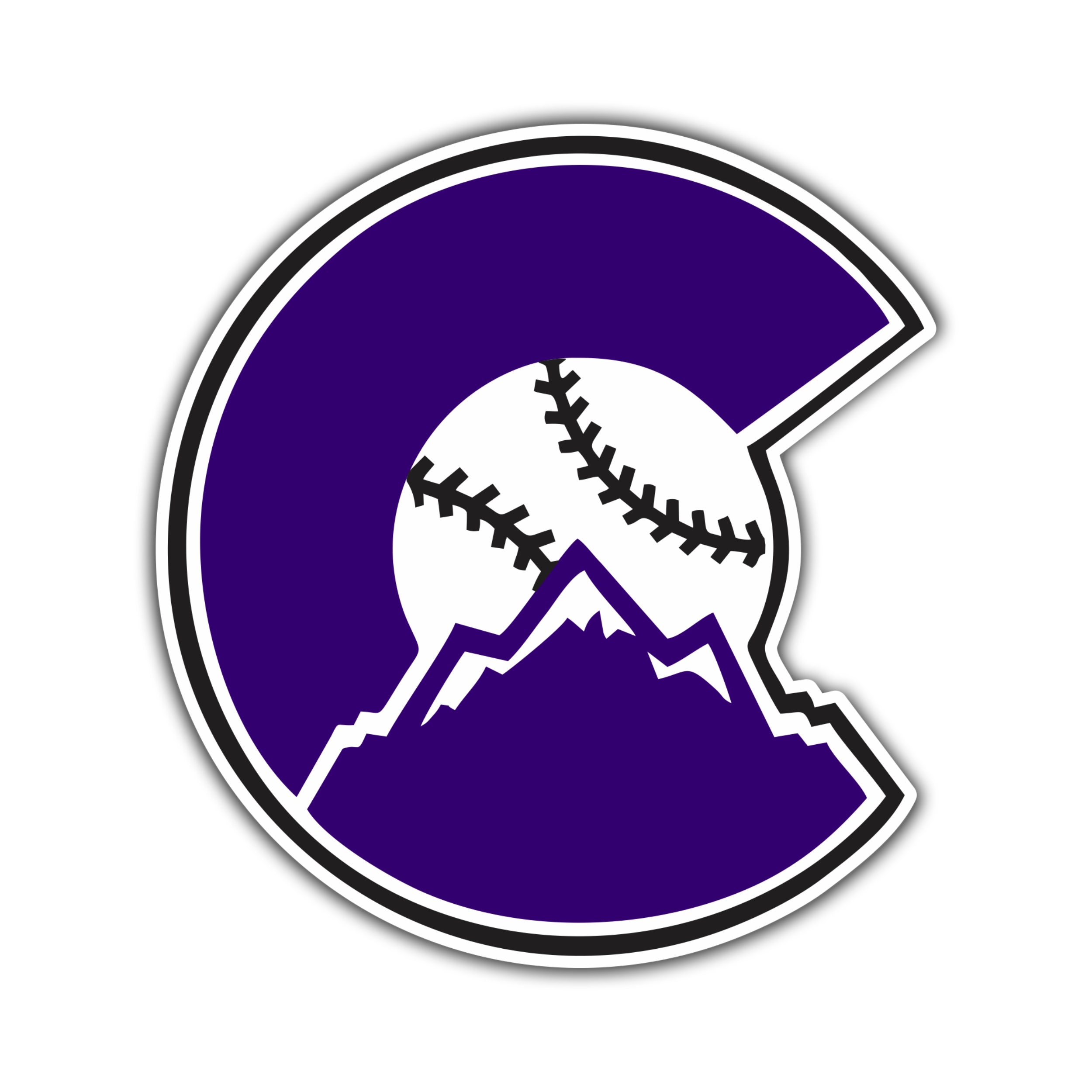 Colorado Rockies - C With Baseball And Mountains - Full Color Vinyl Sticker - Custom Size