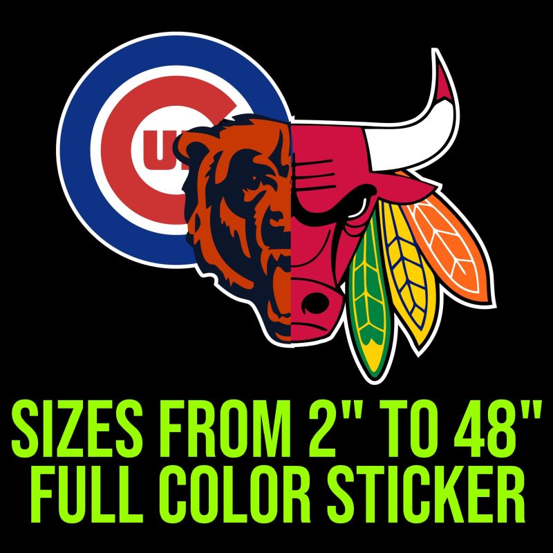 Chicago Sports Teams Mashup Full Color Vinyl Sticker - Custom Size