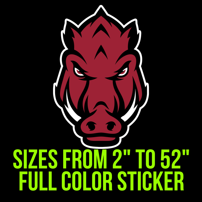 Arkansas Razorbacks Full Color Vinyl Decal - Custom Size