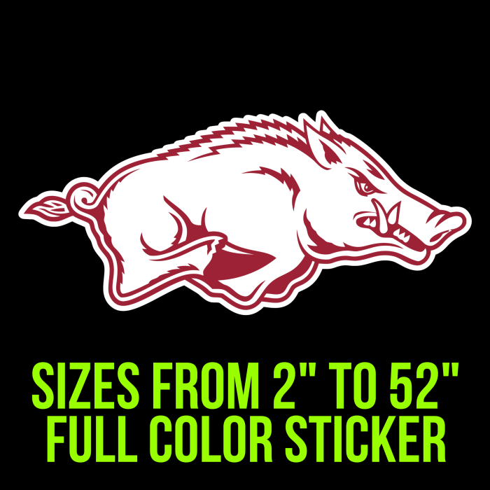 Arkansas Razorbacks Full Color Vinyl Decal - Custom Size