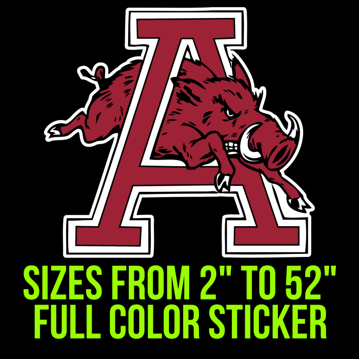 Arkansas Razorbacks Full Color Vinyl Decal - Custom Size