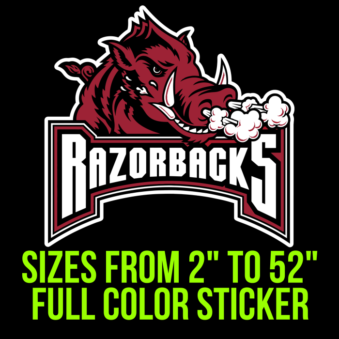 Arkansas Razorbacks Full Color Vinyl Decal - Custom Size