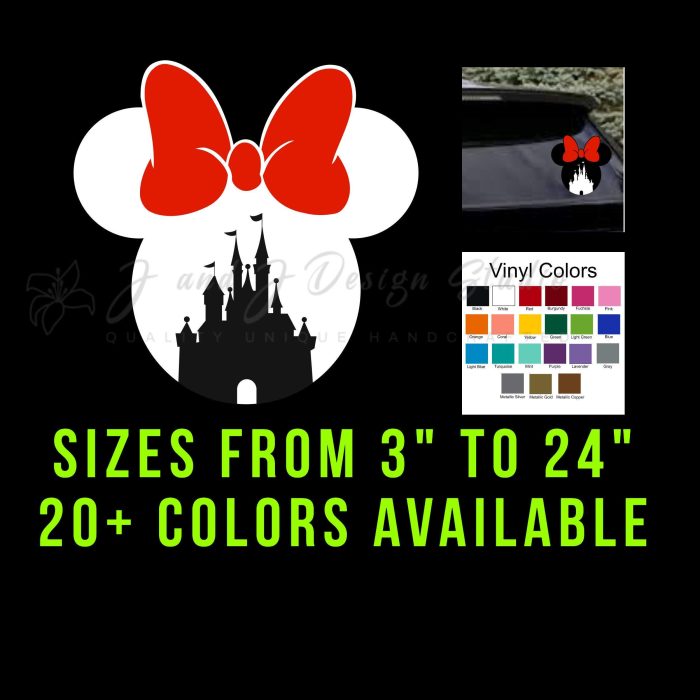 Minnie Mouse Head with Castle Vinyl Decal - Custom Size