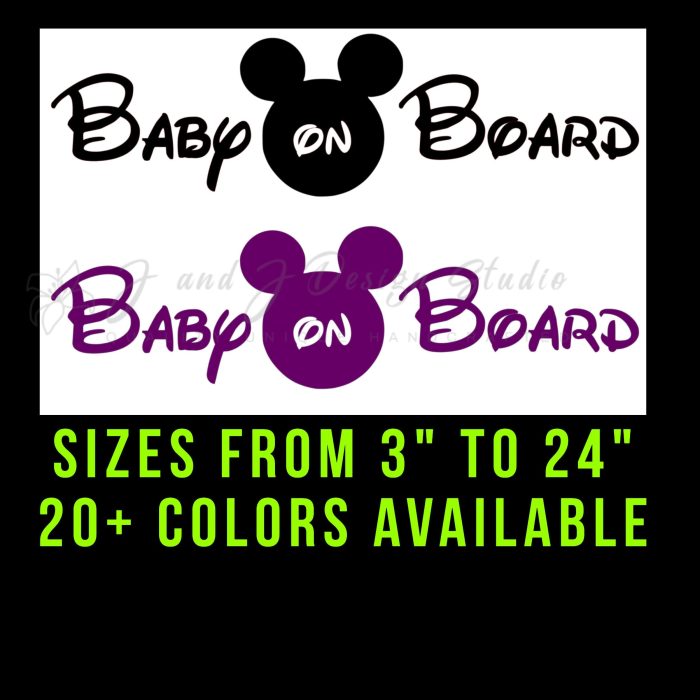 Mickey Mouse Baby on Board Vinyl Decal - Custom Size