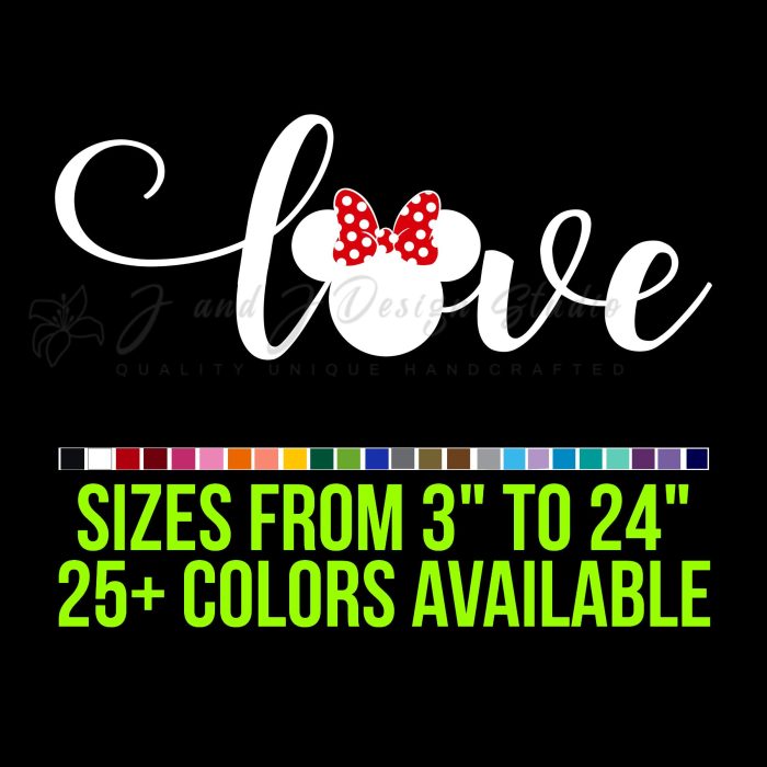 Minnie Mouse Cursive Love Vinyl Decal - Custom Size