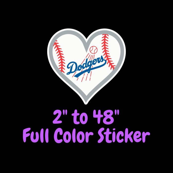 Los Angeles Dodgers - Heart With Dodgers And Baseball In Middle - Full Color Vinyl Sticker - Custom Size