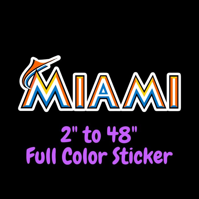 Miami Marlins - White Miami - Full Color Vinyl Sticker - Custom Size