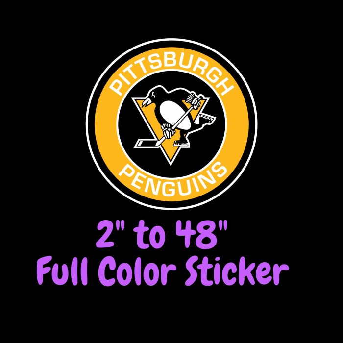 Pittsburgh Penguins - Black And Yellow Circle With Name - Full Color Vinyl Sticker - Custom Size