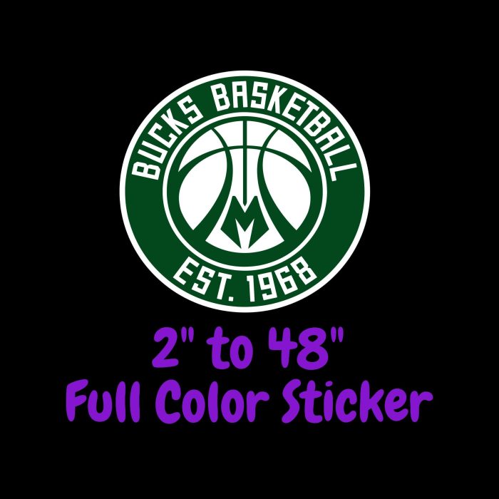 Milwaukee Bucks Full Color Vinyl Sticker - Custom Size