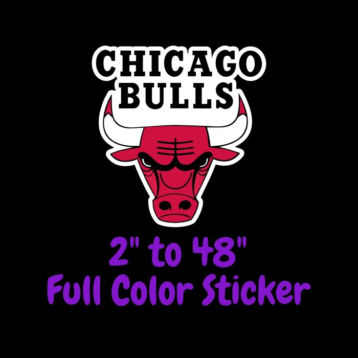 Chicago Bulls - Bull Head With Name - Full Color Vinyl Sticker - Custom Size